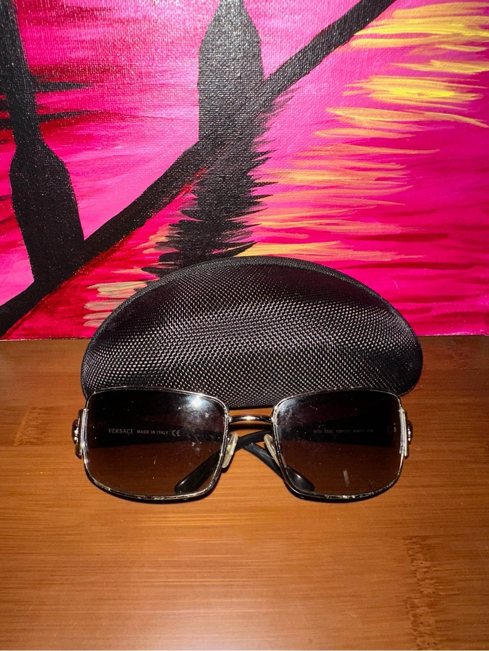 Versace Brown Gradient Rectangular Sunglasses with Gold Accents